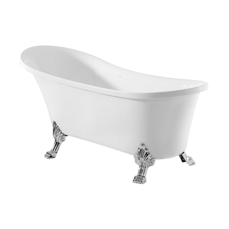 Cache Single Slipper, Clawfoot Soaking Acrylic Bathtub, Chrome Clawfoot