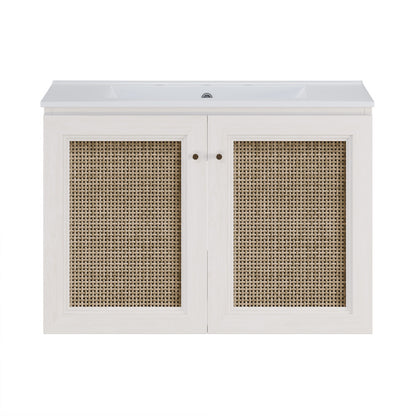 Classe 30" Wall-Mounted Bathroom Vanity in White Oak with Widespread Faucet Holes Vanity Top