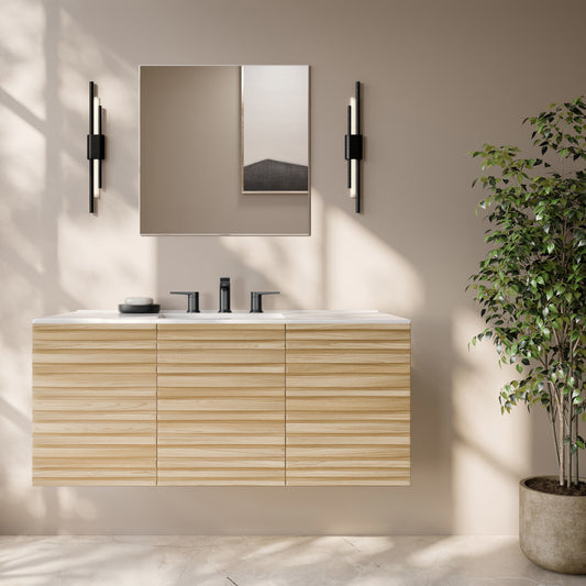 Cascade 48" Wall-Mounted Bathroom Vanity in Natural Oak with 3-Hole Widespread Sink Top