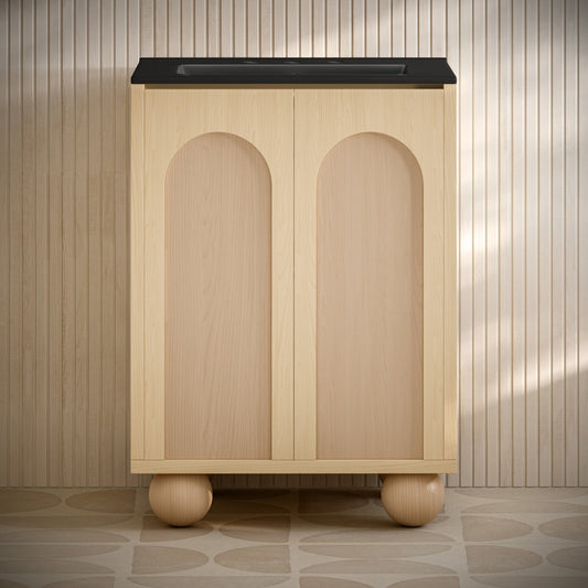 Plaisir II 24" Freestanding Bathroom Vanity in Natural Oak with Black 3-Hole Widespread Sink Top