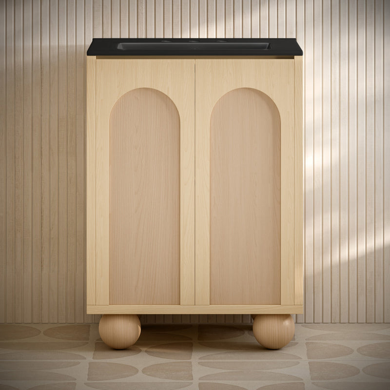 Plaisir II 24" Freestanding Bathroom Vanity in Natural Oak with Black 3-Hole Widespread Sink Top