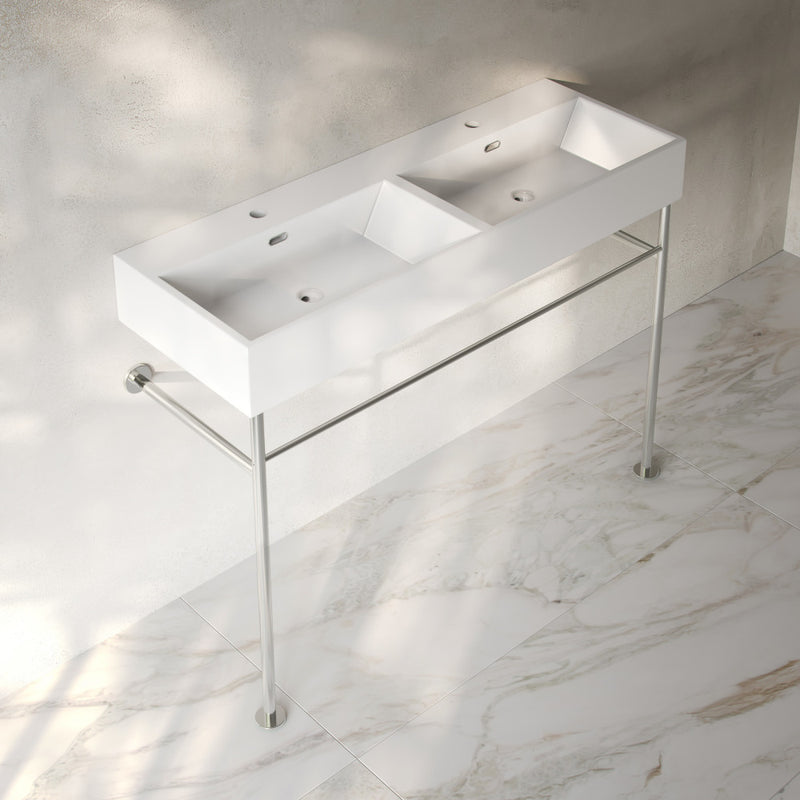 Claire 48" Double Basin Console Sink with Polished Chrome Legs