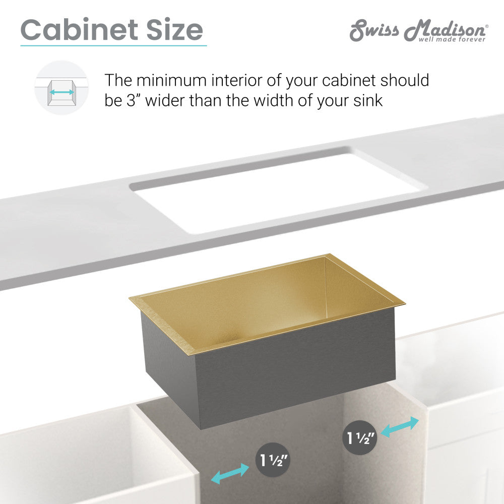 30x18-inch undermount single basin kitchen sink in gold stainless steel.