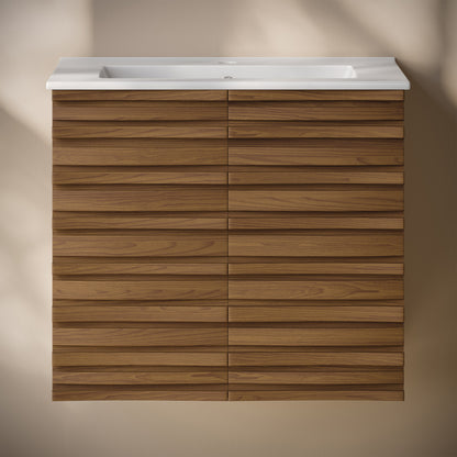 Cascade 24" Wall-Mounted Bathroom Vanity in Brown Oak with Sink Top