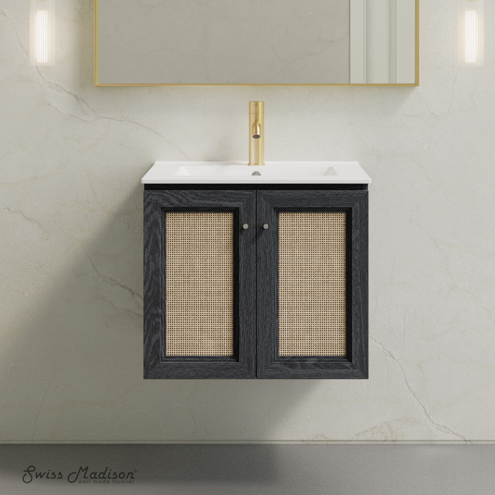 Classe 24" Wall-Mounted Bathroom Vanity in Black Oak with Single Faucet Hole Vanity Top