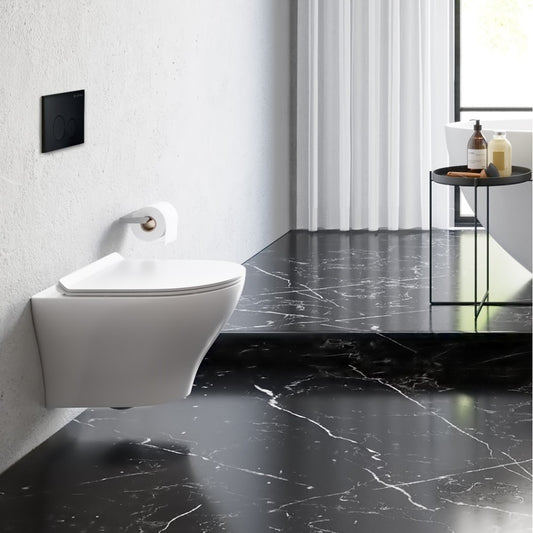 Monaco Wall-Hung Toilet Bundle 0.8/1.6 GPF Dual Flush in Glossy White with Black Flush Plate