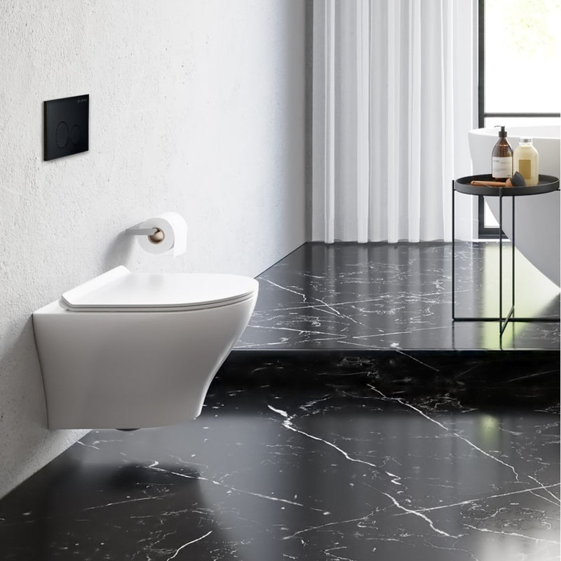 Monaco Wall-Hung Toilet Bundle 0.8/1.6 GPF Dual Flush in Glossy White with Black Flush Plate