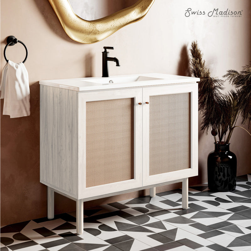 Classe 36" Freestanding Bathroom Vanity in White Oak with Sink Top