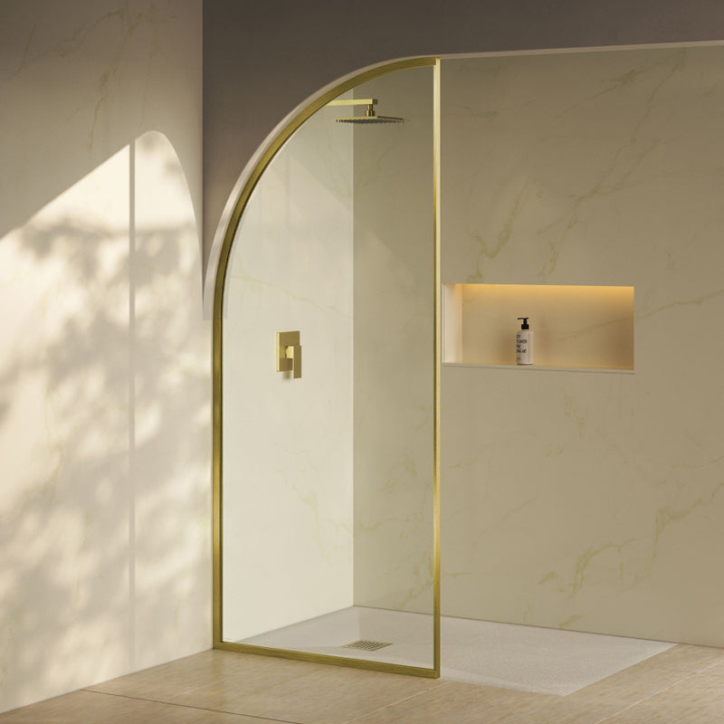 Demi 34 x 76 Framed Fixed 3/8 in. (10mm) Clear Tempered Glass Shower Door with Gold Brushed Frame