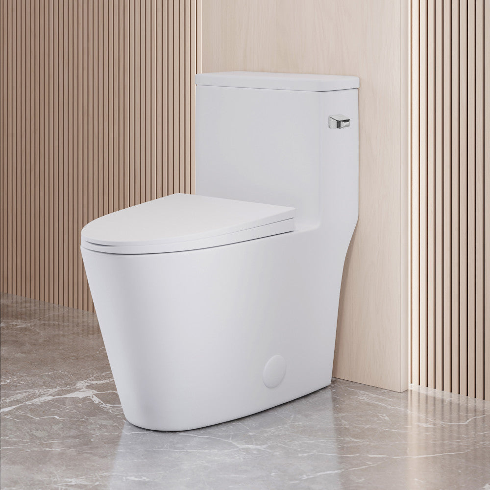 Dreux One-Piece 12" Rough-in 1.28 GPF Right Flush Elongated Toilet in Glossy White