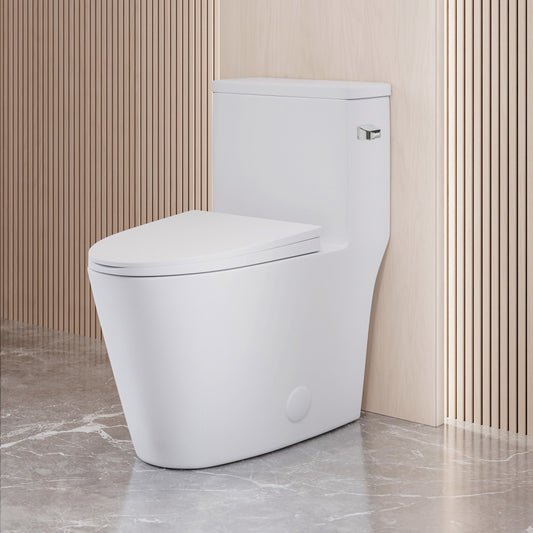 Dreux One-Piece 12" Rough-in 1.28 GPF Right Flush Elongated Toilet in Glossy White