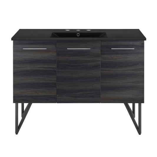Annecy 48 in. Black Walnut Bathroom Vanity With Black, 3-Hole Ceramic Sink Top