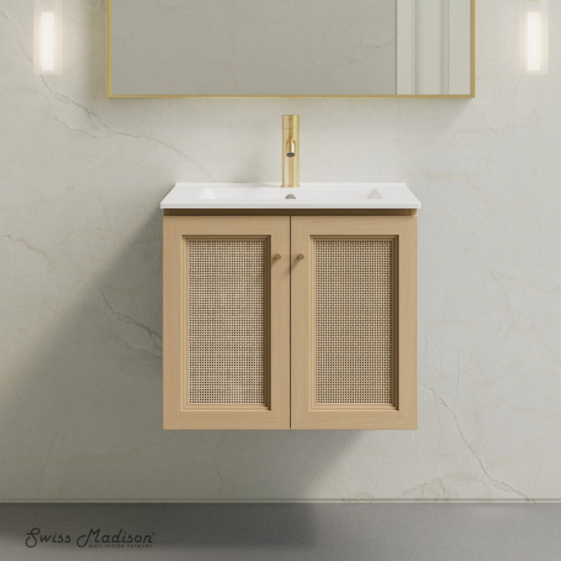Classe 24" Wall-Mounted Bathroom Vanity in Natural Oak with Single Faucet Hole Vanity Top