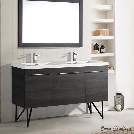 Annecy 60" Freestanding Bathroom Vanity in Black Walnut with Sink Top
