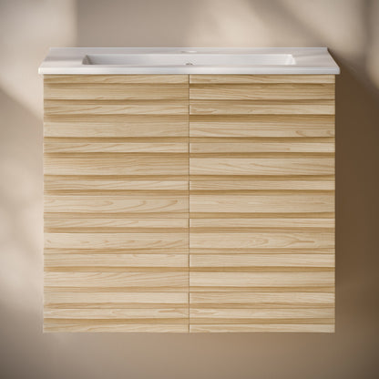 Cascade 24" Wall-Mounted Bathroom Vanity in Natural Oak with Sink Top