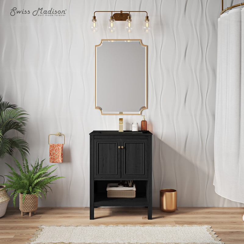Chateau 24" Freestanding Bathroom Vanity in Black Oak with Black Sink Top
