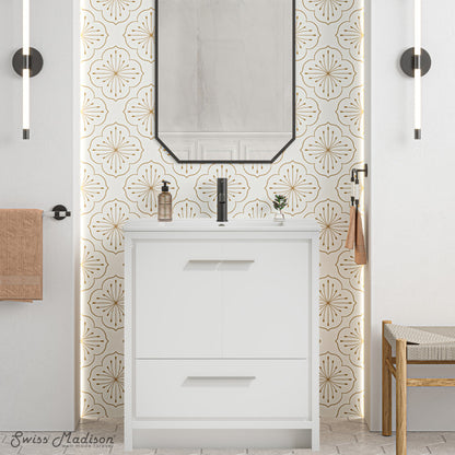 Virage 30" Freestanding Bathroom Vanity in White with Sink Top