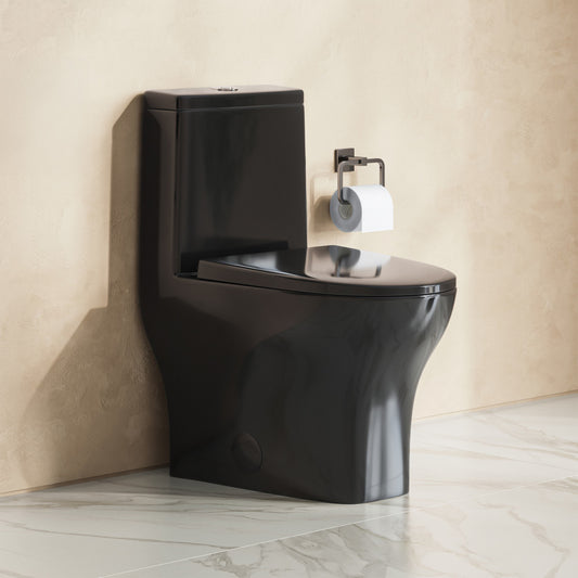 Sublime II One-Piece 12" Rough-in 1.1/1.6 GPF Dual Top Flush Round Compact Toilet in Glossy Black