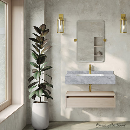 Avancer 36" Wall-Mounted Bathroom Vanity in White Oak with Storm Gray Sink Top