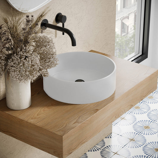 Lisse 14.5" Concrete Round Vessel Sink in Matte White