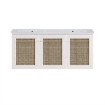 Classe 48" Wall-Mounted Bathroom Vanity in White Oak with Double Basin Widespread Faucet Holes Vanity Top