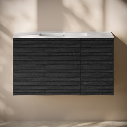 Cascade 36" Wall-Mounted Bathroom Vanity in Black Oak with Sink Top