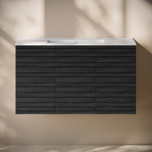 Cascade 36" Wall-Mounted Bathroom Vanity in Black Oak with Sink Top