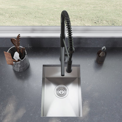 14 x 18 stainless steel undermount kitchen sink, single basin, square corners, modern design.