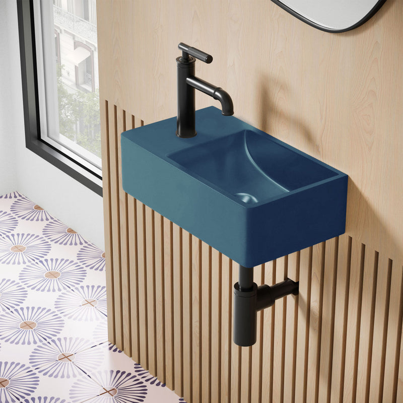 Lisse 16" Concrete Rectangle Wall-Mounted Sink with Left Side Faucet Mount in Matte Royal Blue