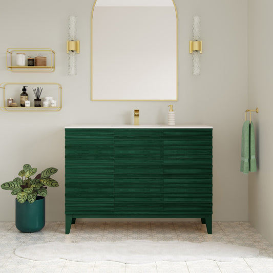 Cascade 48" Freestanding Bathroom Vanity in Green Oak with Sink Top