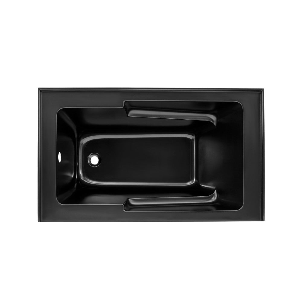 Apron front alcove bathtub 54 by 30 inches with left-hand drain in matte black, soaking style.