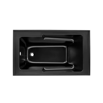 Apron front alcove bathtub 54 by 30 inches with left-hand drain in matte black, soaking style.
