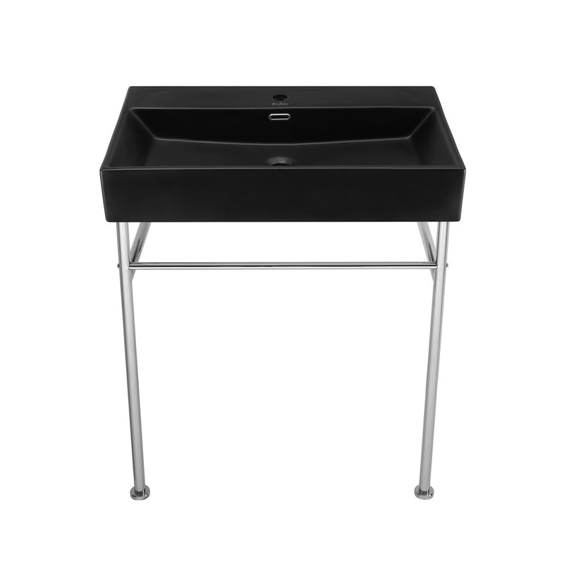 Claire 30 Ceramic Console Sink Matte Black Basin Chrome Legs