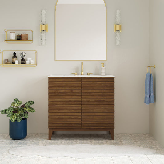 Cascade 30" Freestanding Bathroom Vanity in Brown Oak with 3-Hole Widespread Sink Top