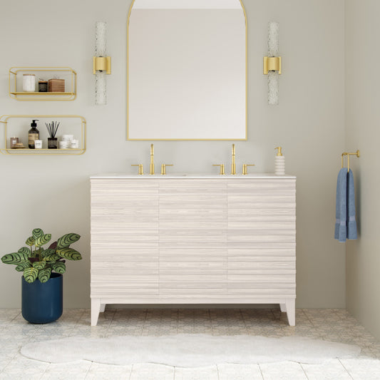 Cascade 48" Freestanding Bathroom Vanity in White Oak with 3-Hole Widespread Double Basin Sink Top