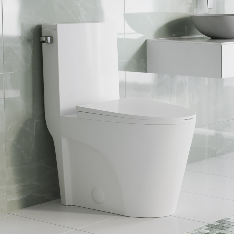 St. Tropez One-Piece 10" Rough-in 1.28 GPF Left-Hand Vortex Flush Elongated Toilet in Matte White