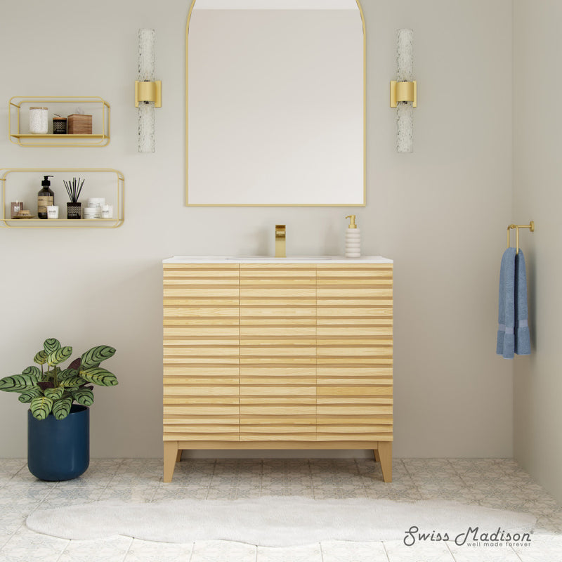 Cascade 36" Freestanding Bathroom Vanity in Natural oak with Sink Top