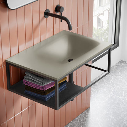 Lisse 24" Rectangle Concrete Wall-Mount Bathroom Sink in Taupe with Matte Black Frame