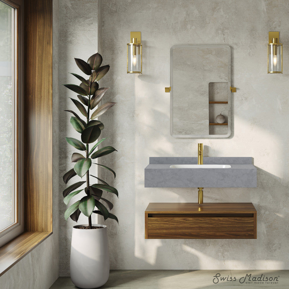 Avancer 36" Wall-Mounted Bathroom Vanity in Brown Oak with Charcoal Gray Sink Top