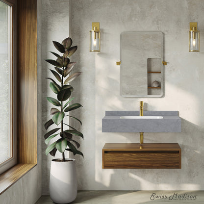 Avancer 36" Wall-Mounted Bathroom Vanity in Brown Oak with Charcoal Gray Sink Top