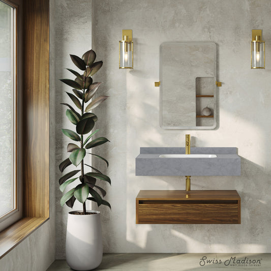 Avancer 36" Wall-Mounted Bathroom Vanity in Brown Oak with Charcoal Gray Sink Top