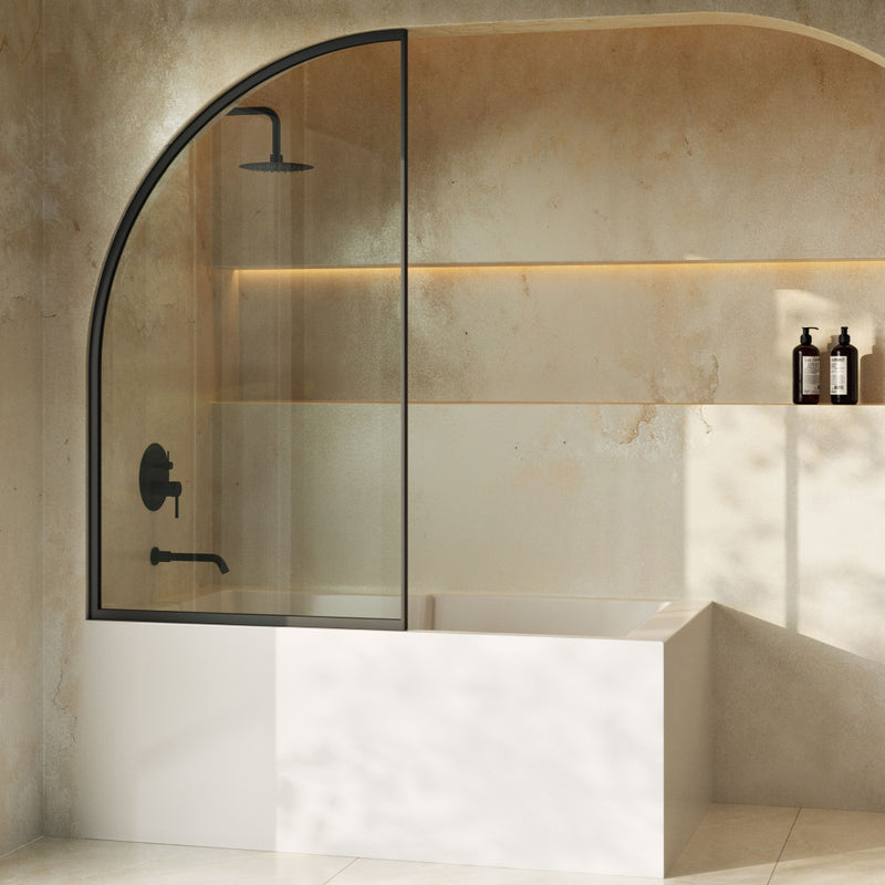 Demi 34 x 58 Framed Fixed 3/8 in. (10mm) Clear Tempered Glass Tub Door with Black Matte Frame