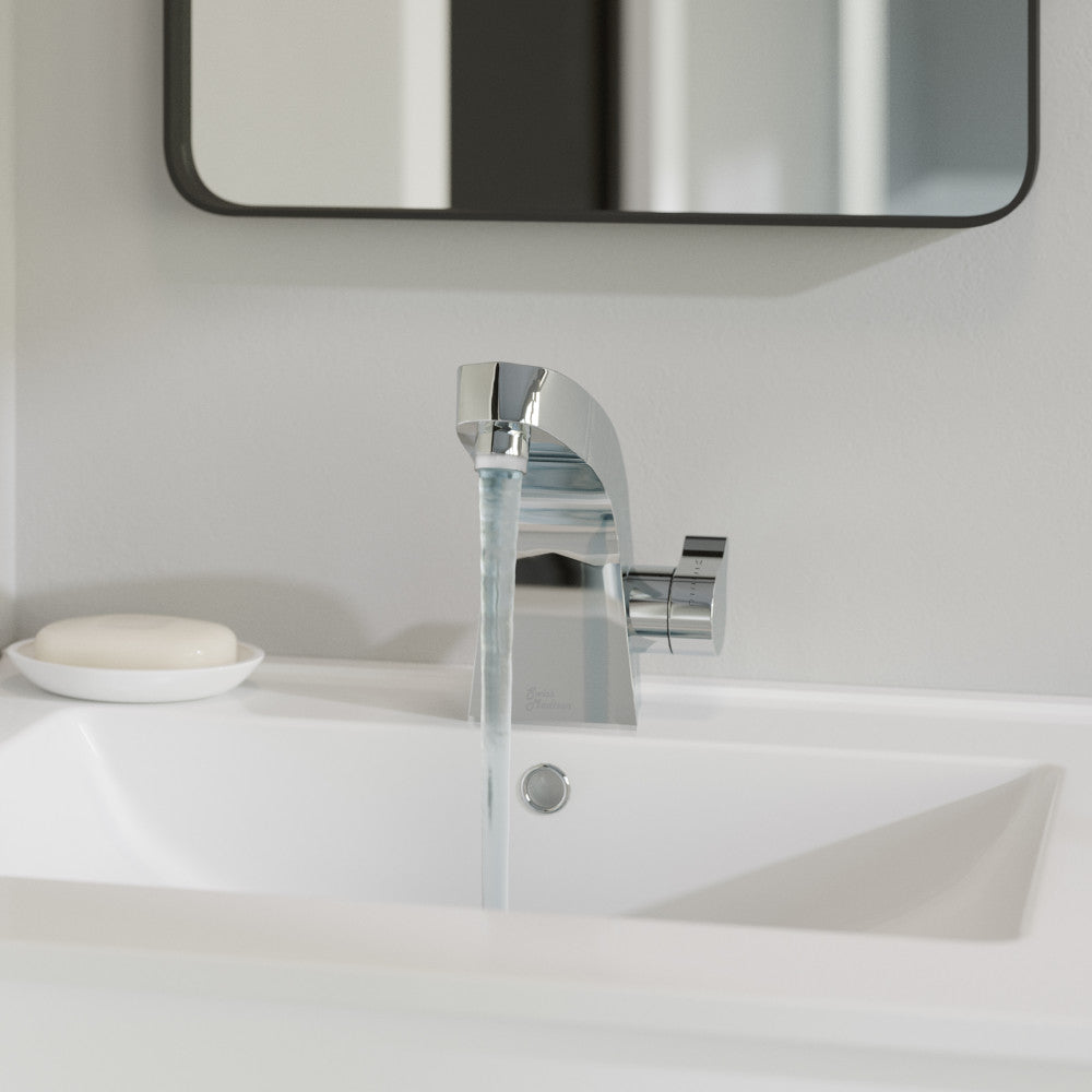 Single-handle chrome bathroom faucet from Virage collection, sleek modern design with lever handle and aerated water flow.