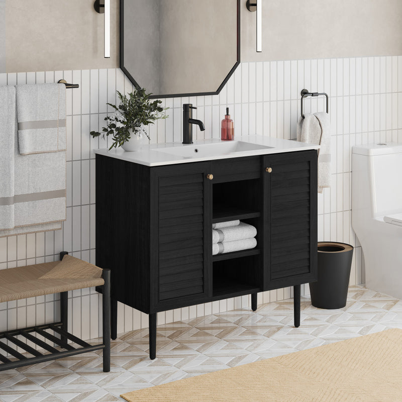 Bron 36" Freestanding Bathroom Vanity in Black Oak with Sink Top