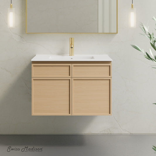 St. Tropez 30" Wall-Mounted Bathroom Vanity in Natural Oak with Sink Top