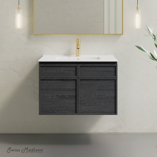 St. Tropez 30" Wall-Mounted Bathroom Vanity in Black Oak with Sink Top