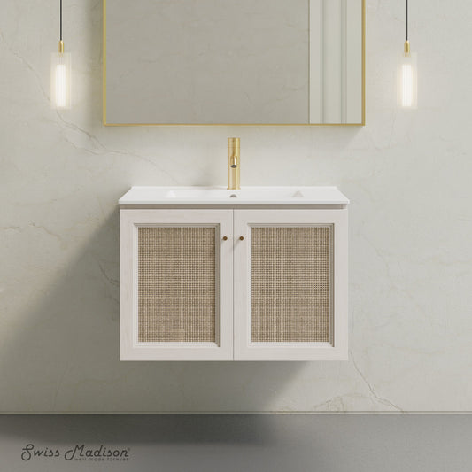 Classe 30" Wall-Mounted Bathroom Vanity in White Oak with Single Faucet Hole Vanity Top