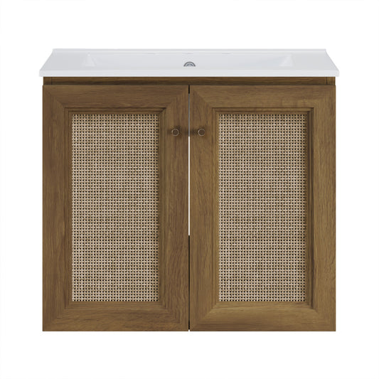 Classe 24" Wall-Mounted Bathroom Vanity in Brown Oak with Widespread Faucet Holes Vanity Top