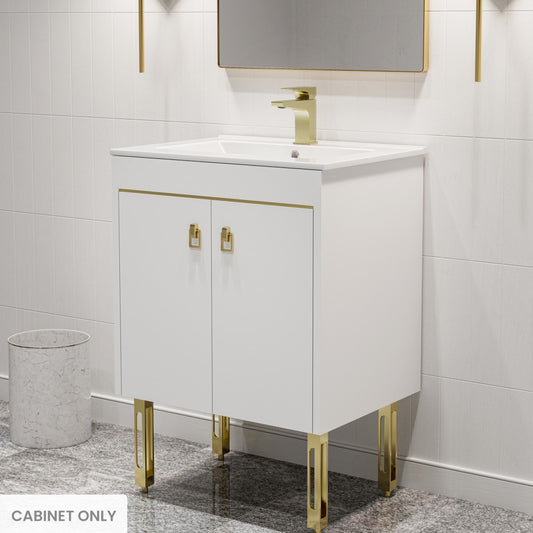 Lumiere 24 Freestanding, Bathroom Vanity in Glossy White and Gold Cabinet Only