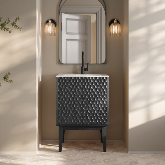 Bosse 24" Freestanding Bathroom Vanity in Black Oak with Sink Top